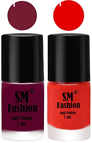 Image of Long Lasting Nail Polish | Nail Paint Combo 7 ml Each) - Set of 2 Mulberry-Fire Orange