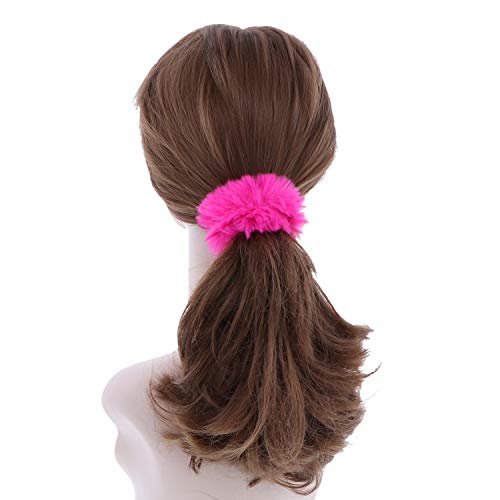 Hot Pink Solid Fur Scrunchies Pony Holder - Set Of 2 #TOP2