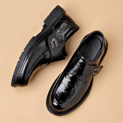 Men's Classic Slip - on Genuine Cowhide Leather Penny Loafers, Ideal for Business - Casual Work and Daily Office Wear (black1524,8.5)2