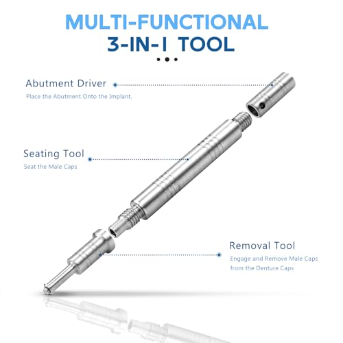 Image of Denture Locator Caps Removal and Seating Core Tool, 3 Tools in 1 Compatible with Zest Legacy Locators, Overdenture System Features Core Locator Tool, Removal Tool, Seating Tool and Anchor Driver