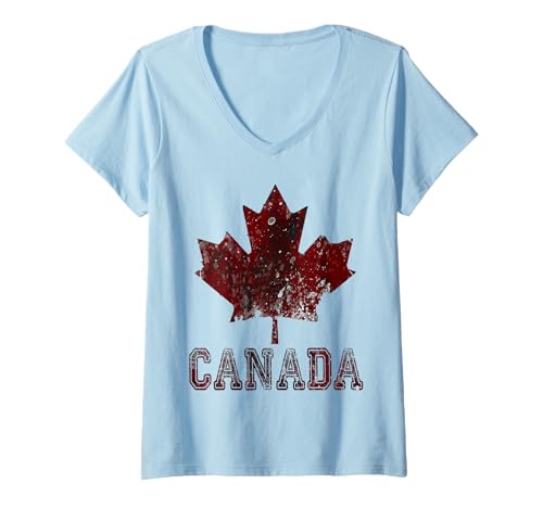 Mujer Camiseta de la bandera de Canadá, camiseta de Canadá, bandera de Canadá, mapas de Canadá Camiseta Cuello V