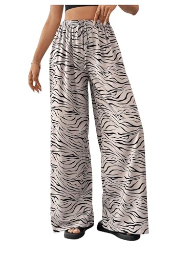 SweatyRocks Women's Zebra Print Casual Wide Leg Pant High Waist Palazzo Lounge Pants3