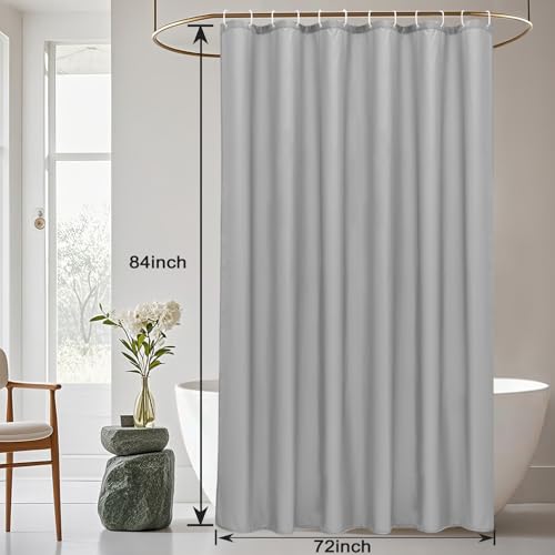 AooHome Extra Long Shower Curtain Liner, Fabric Shower Curtain with Hooks for Hotel, Water Repellent, 72 Width x 84 Height Inch, Light Grey by AooHome - Used condition - Image 8