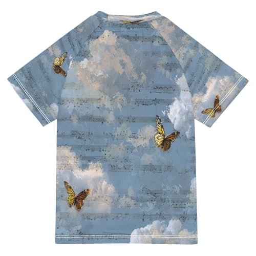 Boys Short Sleeve T-Shirts Butterfly Note Music Rashguard Kids Swim Shirts Sun UPF 50+2
