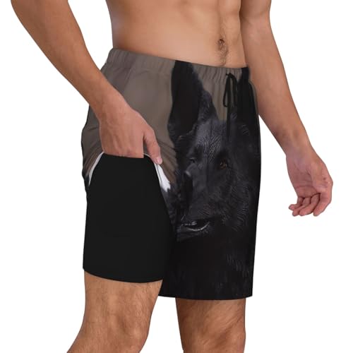 Men's Swim Trunks Quick Dry Board Shorts Black German Shepherd Beach Shorts with Pocket Bathing Suits for Men2