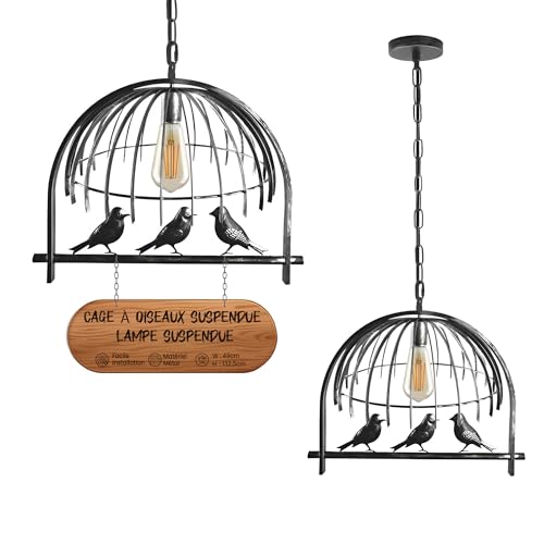 LEDSone Suspension industrielle suspendue en forme de cage à oiseaux E27 Base Vintage Lampe...