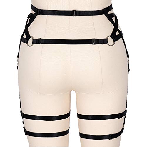 Petmhs Women's Pentagram Harness Garter Belt Punk Leg Waist Straps Lingerie Adjust Thigh Stockings Body Caged Belts (Black) #TOP6
