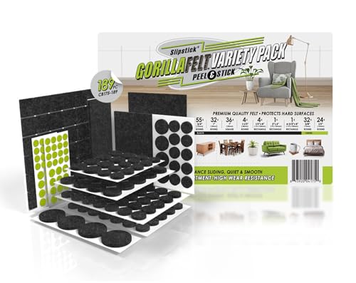 Slipstick Gorilla Felt Furniture Pads (189 Piece Variety Pack) Premium Furniture Pads & Chair Leg Floor Protectors for Hardwood Floors & Hard Surfaces
