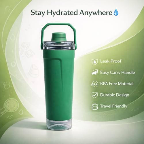 Image of Stainless Steel Leakproof Protein Shaker & Sports Bottle | Green | 600ml