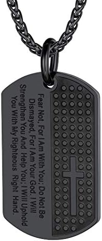 Richsteel Army Dog Tag Pendant with Chain Necklace for Men Women, Text/Photo Customized Available, Bible Verse/Black Carbon Fiber/Mechanical/Classical Style, Send Gift Box