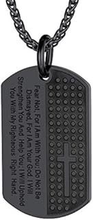 Richsteel Army Dog Tag Pendant with Chain Necklace for Men Women, Text/Photo Customized Available, Bible Verse/Black Carbon Fiber/Mechanical/Classical Style, Send Gift Box