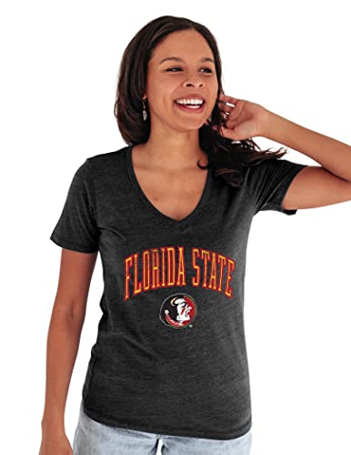 Blue 84 Florida State Seminoles Women's Tri-Blend T-Shirt Vintage Arch Over Secondary Color, Black, Large