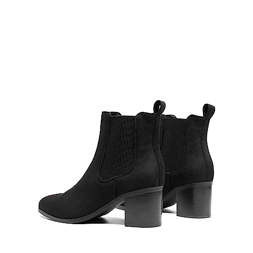 DREAM PAIRS Women's Retro Elastic Chelsea Ankle Boots Fashion Low Chunky Block Heel Pointed Toe Fall Heeled Booties Shoes,Size 6.5,Black-Suede,SDAB2314W