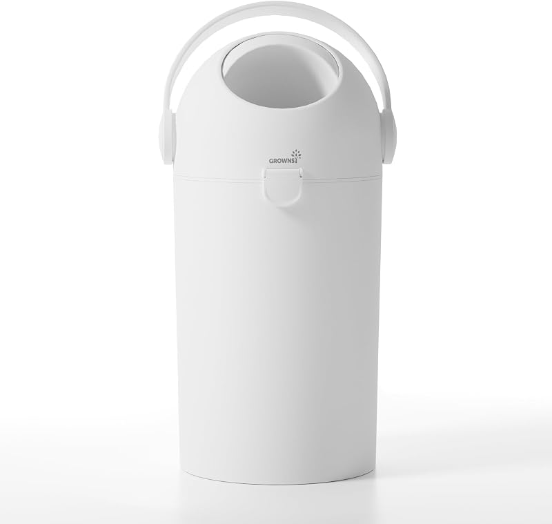 Odor-Locking Baby Diaper Pail with Dual-Barrier Design, White | No Special Bag Required, Parent-Friendly One-Handed Operation, Space-Saving Nursery Fit, Award-Inspired Eco-Conscious Design