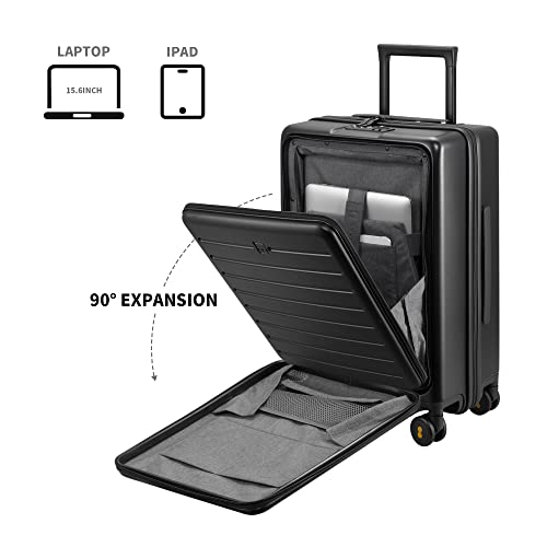 Level8 Road Runner Carry On Luggage, 20-Inch Lightweight Pc Hardside Suitcase, Spinner Luggage With Front Pocket, Double Tsa Locks - Black #TOP1