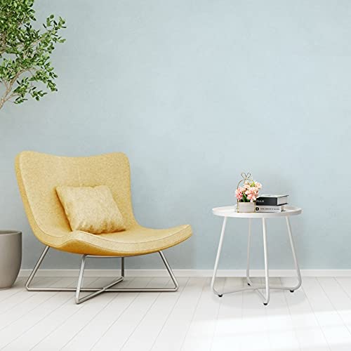 Teokj Outdoor Side Tables, Anti-Rust Metal Outdoor End Table, Small Patio Table Round End Table Outdoor Table For Garden Balcony Yard Porch Patio Lawn White #TOP6