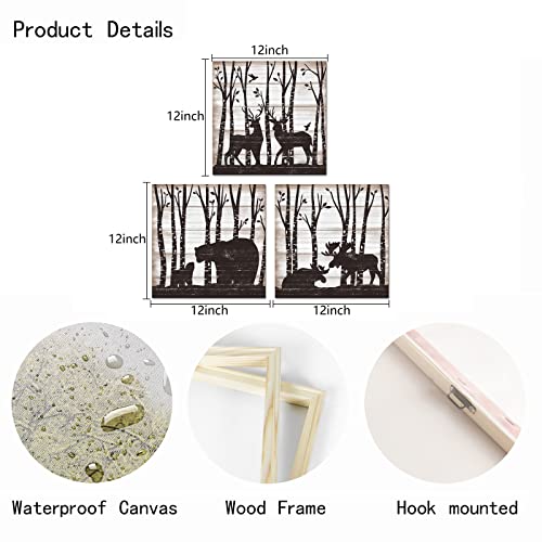 Ouelegent 3 Piece Wild Animal Canvas Wall Art Black Bear Deer Moose Family In Forest Rustic Wood Painting Picture Abstract Artwork Prints For Home Farmhouse Bathroom Decor Framed Ready To Hang #TOP5