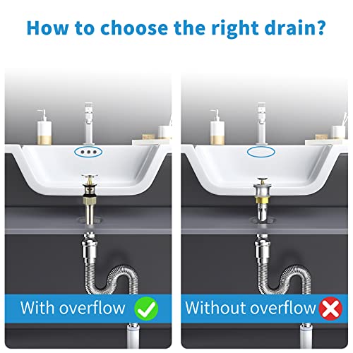 Bathroom Sink Drain, Pop Up Drain Stopper With Overflow, Bathroom Lavatory Vanity Vessel Sink Drain Assembly With Detachable Basket Stopper (Brushed Nickel) #TOP1