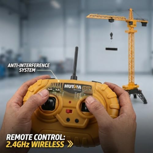 Grúa Teledirigida Niños 128 cm, Grúa Torre RC 2.4GHz 6 Canales, Rotación 680°, Control Remoto 30 m, Elevación Realista con Gancho, Luces y Sonido, Juguete Construcción Ingeniería