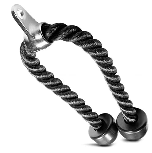 FITNESS MANIAC USA Deluxe Tricep Rope Cable Attachment 27 inch Black Color Exercise Machine Attachments Pulley System Gym Pull Down 27-Inch for Workouts with Carabiner