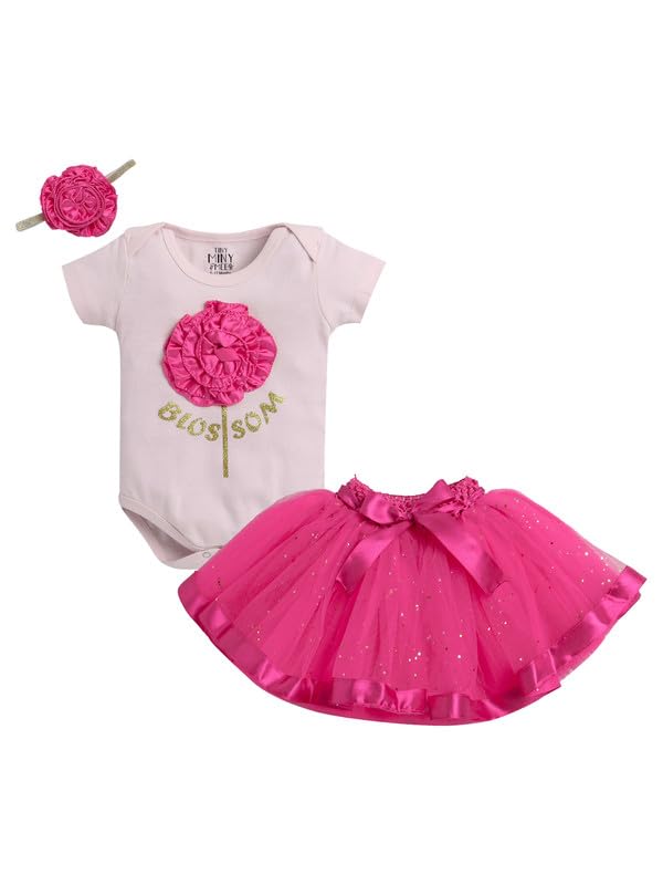 TINY MINY MEE TMM BLOSSOM FLORAL EMBELLISHED BODYSUIT WITH SKIRT & HAIRBAND