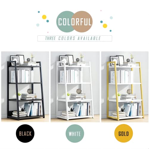 Iotxy 4 Tier Open Bookshelf - Steel And Wood Display Stand, 50Cm Width Floor-Standing Bookcase, White #TOP1