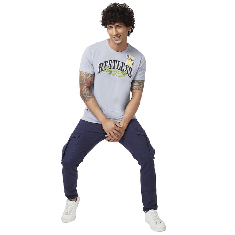 Image of Spykar Men's Slim Fit Round Neck Half Sleeve Printed Casual T-Shirt