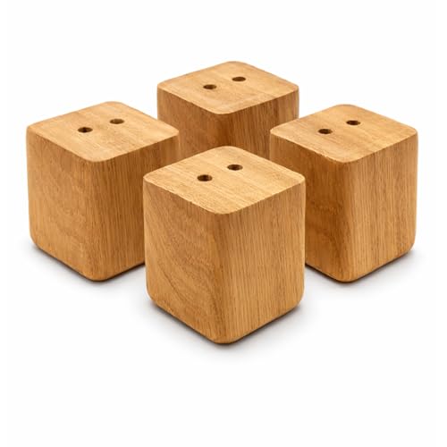 Vershy 4X Möbelfüße Eiche Massivholz 6cm Sofafüße eckig gerade geölt Holz Möbelbeine zum Anschrauben für Sofa Couch Schrank Bett (4er Set)