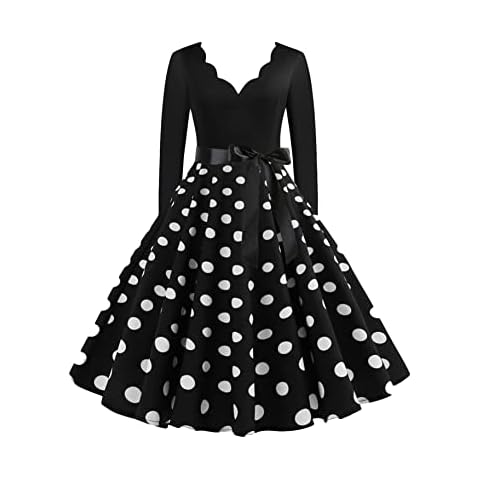 Yming Frauen Punktmuster Kleider Festival Swingkleider Sexy Abendkleid Mit Gürtel Knielanges Ballkleid Schwarz L Cover