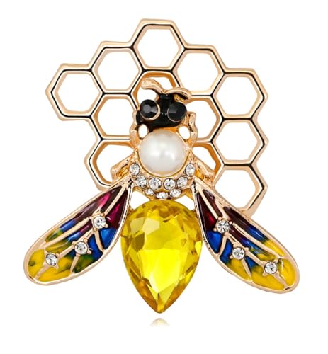 Image of Bee Pin and Brooch - Women's Retro Honeycomb Fashion Rhinestone Sunflower Brooch - Cute Cartoon Personality Enamel Oil Drop Color Insect Pin