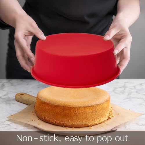 saphe 10 Inch round Cake Pans (2Packs) - Non-Stick Mini Round Baking Pans, Silicone Cake Molds for Small Layer Cakes and Desserts (10 inch)