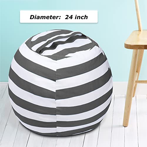 Kewjug Stuffed Animal Storage Bean Bag Chair Cover, Cotton Canvas Beanbag With Zipper For Organizing Kid's,Teens And Adults Room 24Inch (Grey) #TOP1