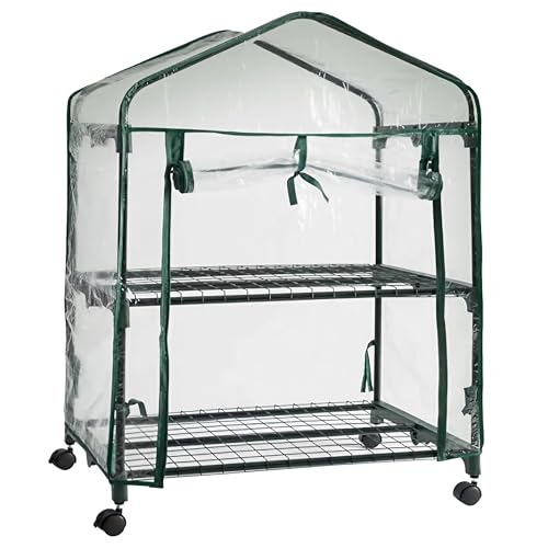 ESTO Serra da Balcone da Giardino, Corpo in Policarbonato e Telo in PVC Trasparente, Adatto per Colture Invernali, Copertura per Piante e Fiori (2 Ripiani con Ruote)