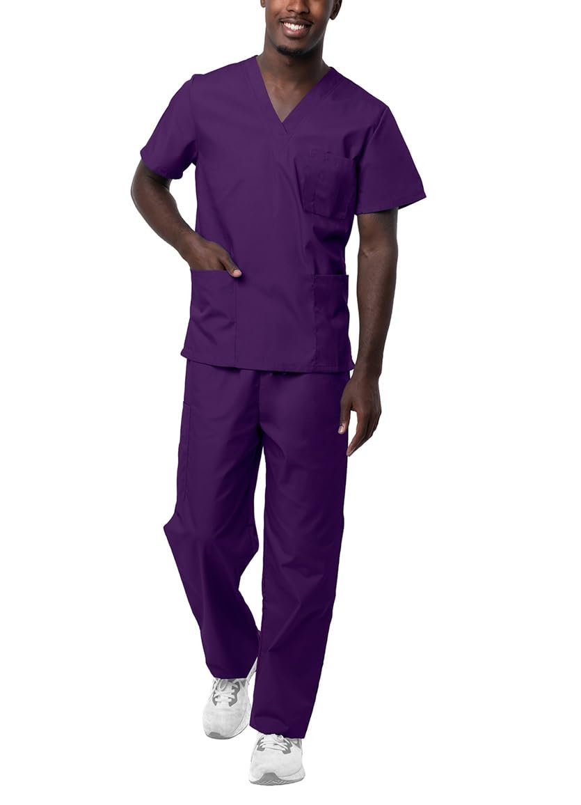 Sivvan Unisex odzież pielęgnacyjna z dekoltem w serek, top/spodnie ze ściągaczem, liliowy, XL