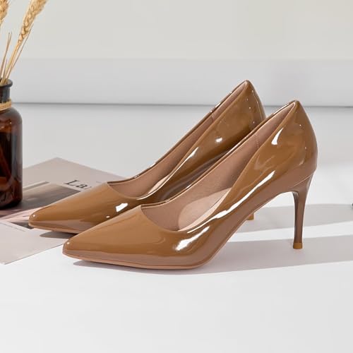 Image of Women's Low Kitten Heel Pumps Classic Fashion Dress Pumps Simple Heeled Shoes for Office Work