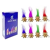 Yintlilocn 8pcs Lucky Troll Dolls Key Ring Crazy Colour Hair Figurine Kids Toy Party Decoration Good Luck Dolls Keychain Key Holder Trolls Pencil Topper pencil holder