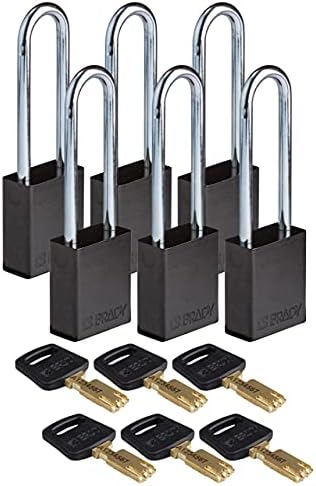 Brady ALU-BLK-76ST-KD6PK, 150216 Aluminum Lockout Padlock, Black (Pack of 2 pcs)