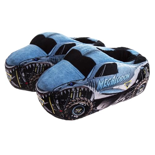 Josmo Monster Jam Slipper 3D Monster Truck Plush Slippers for Boys - Cozy Warm Slip-On Pajama House Shoes with Non-Slip Sole - Megalodon (size 5-6 Toddler)