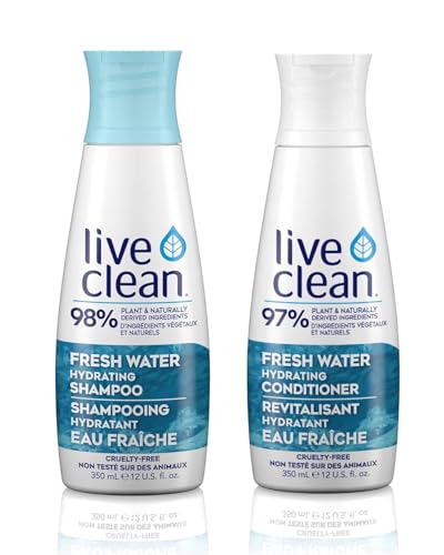 Live Clean Fresh Water Hydrating Shampoo and Conditioner Bundle With Rosemary Leaf Extract, Vitamin E and Lavender Extract, 12 fl. oz. Each