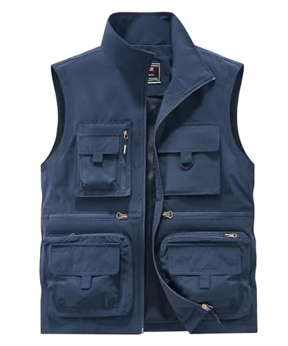 Gilet de pêche pour homme multi-poches en maille respirante pour le camping