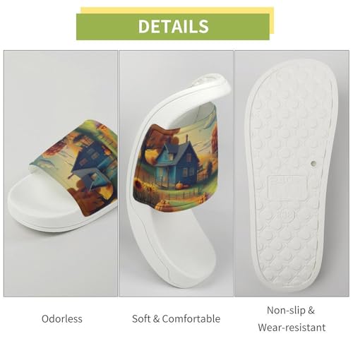Pumpkin Country Scene Funny House Sandals Non Slip Shower Slippers Quick Drying Bathroom Shoes for Women Men 7