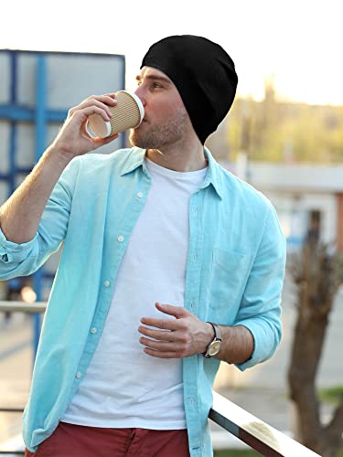 4 Pieces Skull Caps Soft Cotton Beanie Sleep Hats Stretchy Helmet Liner Multifunctional Headwear For Men Women (Gray, Wine Red, Navy Blue, Black,Solid Style) #TOP4