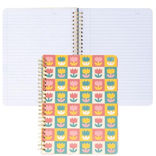 Image of ban.do Small Floral Spiral Notebook, Tulips | 8.5 inch x 6.75 inch Mini Rough Draft Journal with 160 College Ruled Perforated Pages, Pocket, Rounded Corners, and Colorful Cover