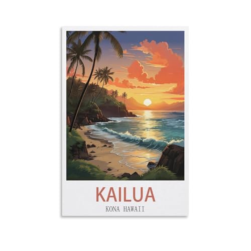 LCEYGNH Kailua Kona Hawaii Vintage Travel Poster Sunset 08x12inch(20x30cm) Print Poster Home Bathroom Bedroom Office Living Room Decor Canvas Poster