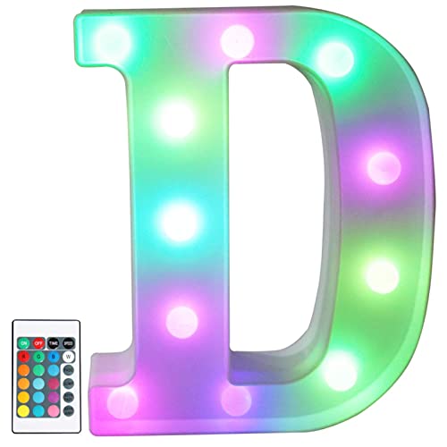 Image of Pooqla Colorful LED Marquee Letter Lights with Remote - Light Up Marquee Signs - Party Bar Letters with Lights Decorations for The Home - Multicolor D