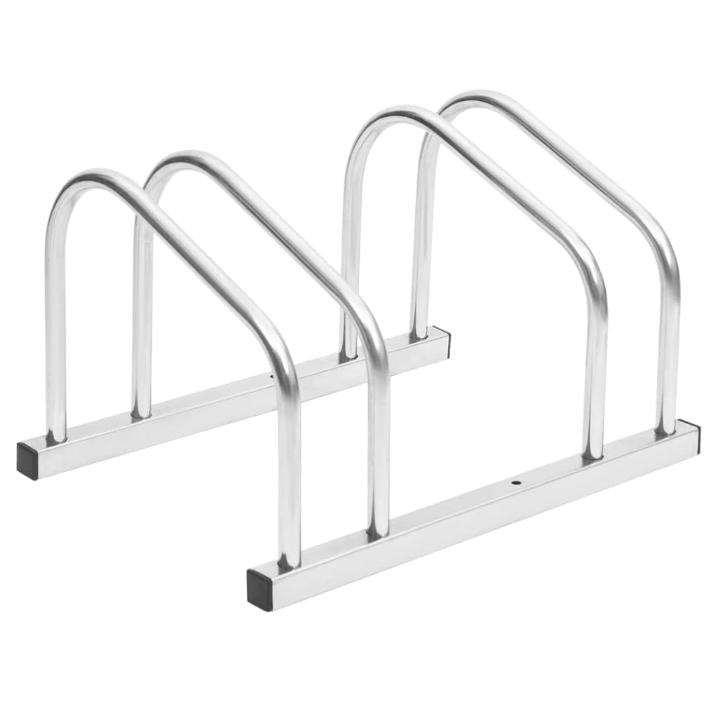 vidaXL Galvanised Steel Bike Rack Stand for Floor - Space-saving 2-bike Storage Solution with Anti-Theft Function - Silver