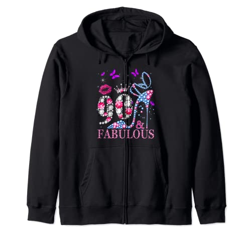 90 Years Old Gifts 90 & Fabulous 90th Birthday Pink Diamond Sudadera con Capucha