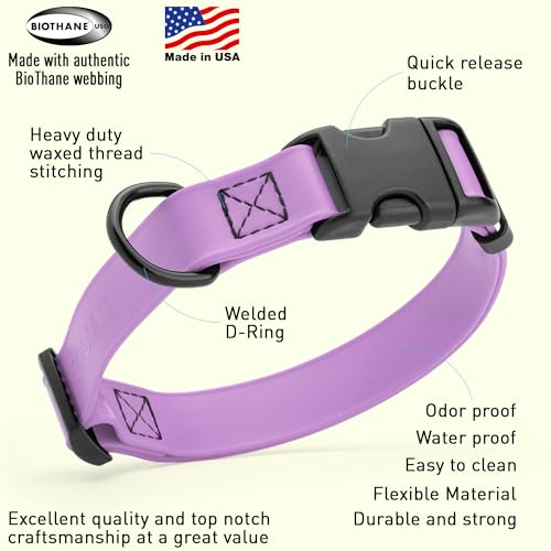 Image of Dogline Biothane Waterproof Dog Collar with Quick Release Buckle Strong Coated Nylon Webbing with Odor- Proof for Easy Care Easy to Clean Fits Small Medium Large Dogs, Amethyst Purple 5 /8 inch W 9-14 inch L