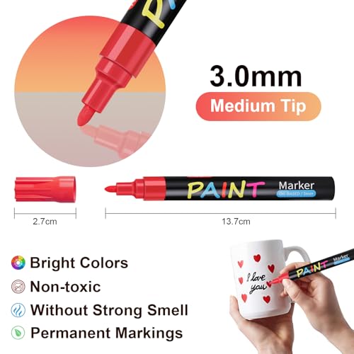 IVSUN Paint Pens Paint Markers, 20 Colors Oil-Based Waterproof Marker Pen Set, Never Fade Quick Dry and Permanent, Works on Rocks Painting, Wood, Fabric, Plastic, Canvas, Glass, Mugs, DIY Craft - Image 7