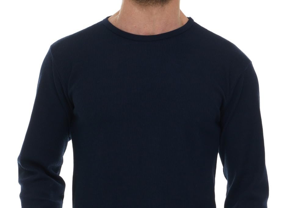 BILLIONHATS 6 Pack of 2pc Thermal Sets for Men, Base Layer Long Johns Underwear, Top & Bottom, Cotton, Solid Colors (Large, Navy Blue)